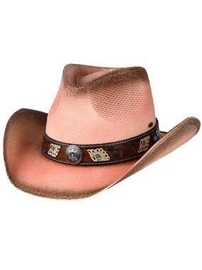 C.C Pale Pink Tea-Stained Vegan Leather Western Cowboy Hat Concho Boho